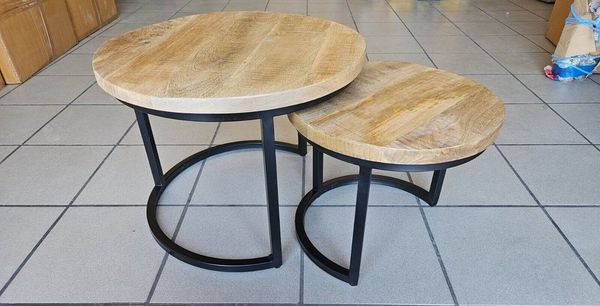 Couchcenter Couchtisch 2er Set Couchtische Satztische Sam Mango Holz Metall (2er Set), 2er Set