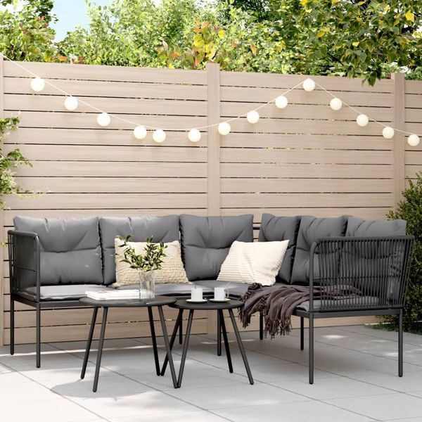vidaXL Garten-Sofagarnitur mit Kissen Schwarz Stahl und Textilene 3283740
