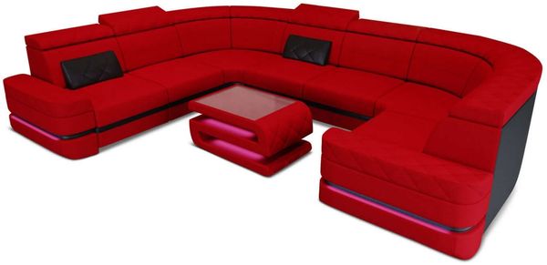 Couchlandschaft Positano U Form in Stoff - Mikrofaserstoff - rot-schwarz - Links