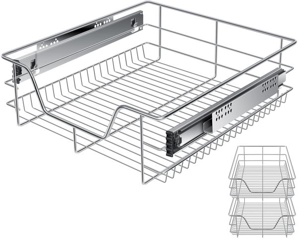 KESSER® Teleskopschublade 30-60cm Schrankbreite verchromt aus Edelstahl Schubladeneinsatz für Küchenschrank Korbauszug Schrankauszug 2x 50cm - Silber