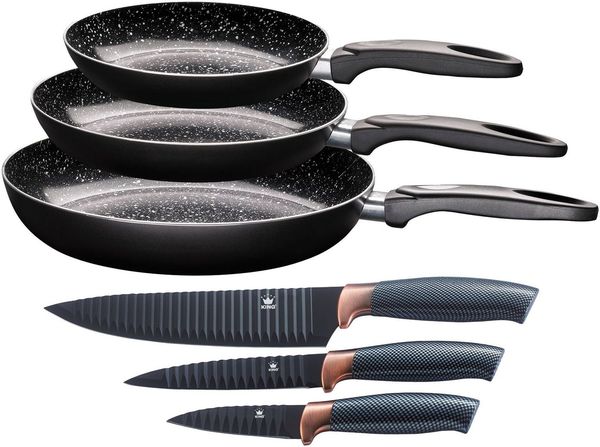 KING Pfannen-Set Küchenstart, Aluminium (Set, 6-tlg, 3 Pfannen, 3 Messer), Induktion, Keramikbeschichtung