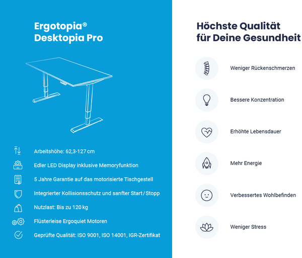 Desktopia Pro - Elektrisch höhenverstellbarer Schreibtisch / Ergonomischer Tisch mit Memory-Funktion, 5 Jahre Garantie - (Grau, 160x80 cm, Gestell Schwarz) Bild 3
