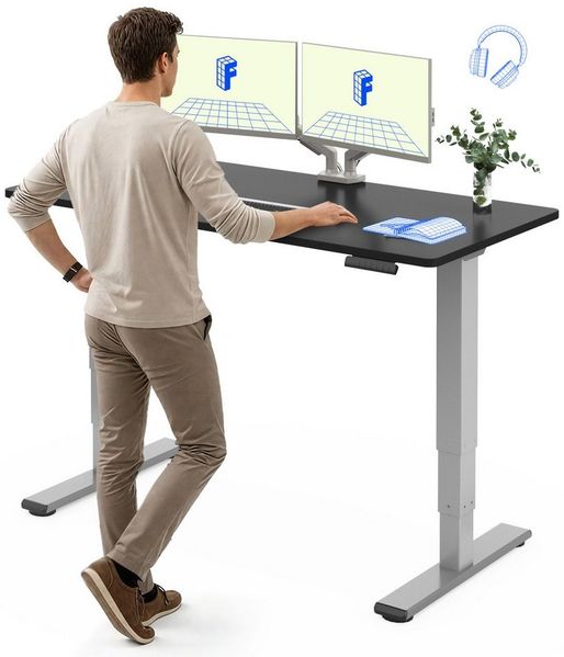 FLEXISPOT Schreibtisch Elektrisch Höhenverstellbarer Schreibtisch EC5 LITE mit Dualmotor (25MM einteiliger Tischplatte & 3-fach Teleskop, 4 Speicherhöhen & Antikollisionssystem), 120x80/140x80/160x80/180x80