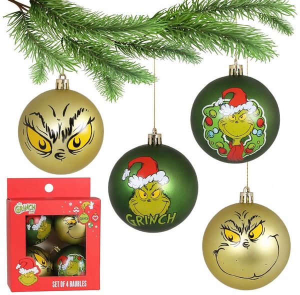 Sarcia. eu Weihnachtsbaumkugel Grinch Weihnachtskugeln, unzerbrechlich, Kunststoff, 8 cm, 4-tlg