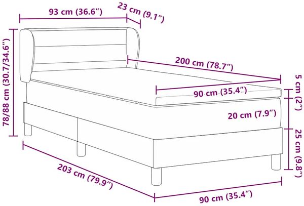 vidaXL Boxspringbett mit Matratze mit Kopfteil Blau 90 x 200 cm Stoff 3340135 Bild 12