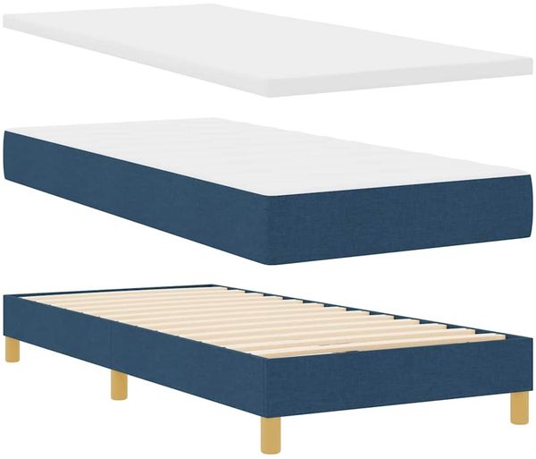 vidaXL Boxspringbett mit Matratze mit Kopfteil Blau 90 x 200 cm Stoff 3340135 Bild 4