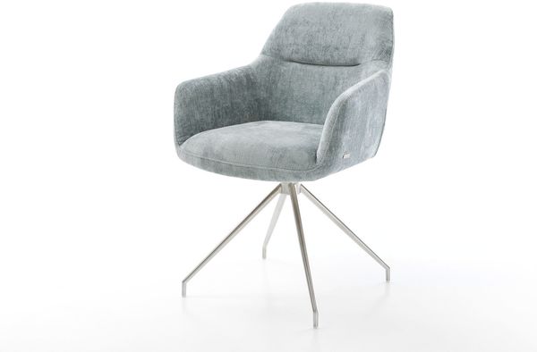 Drehstuhl Pejo-Flex Chenille Pastellblau Kreuzgestell konisch Edelstahl 180° drehbar Taschenfederkern