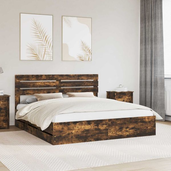 vidaXL Bettrahmen Geräucherte Eiche 180 x 200 cm Ingenieurs Holz 3411487