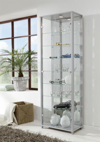 Glasvitrine >OPTIMA< in Silber - 58x172x32cm (BxHxT)