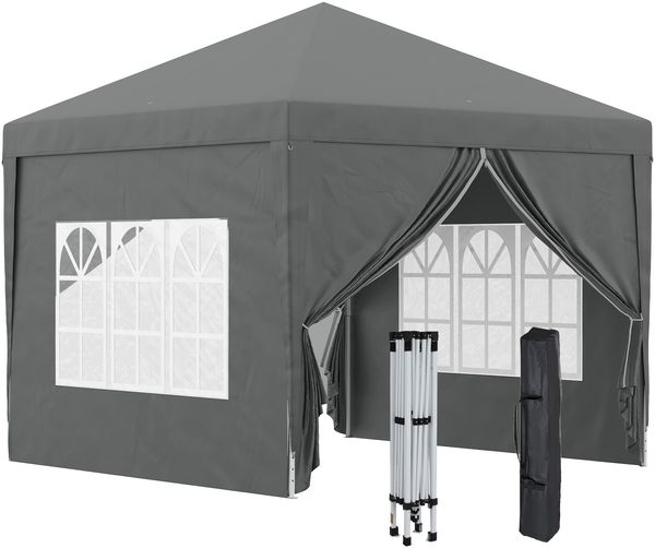 3x3m Pop-up-Faltzelt mit 4 UV-beständigen Seitenwänden und Tragetasche (Grau)