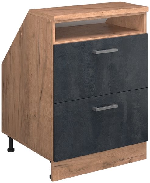Dachschrägenschrank Rion Schwarz Beton 60 x 81.6 cm mit 2 Schubladen, Schrankkorpus 60 cm Tiefe Vicco