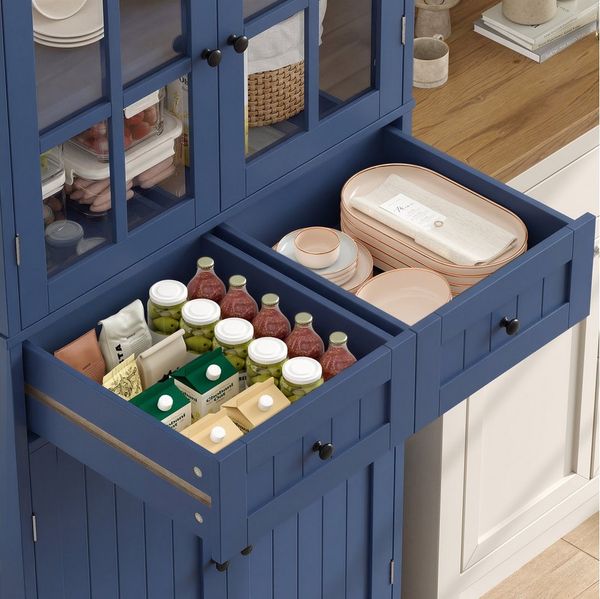 HOMECHO Hochschrank 180 cm Küchenschrank mit 4 Türen und 2 Schubladen, Weiß