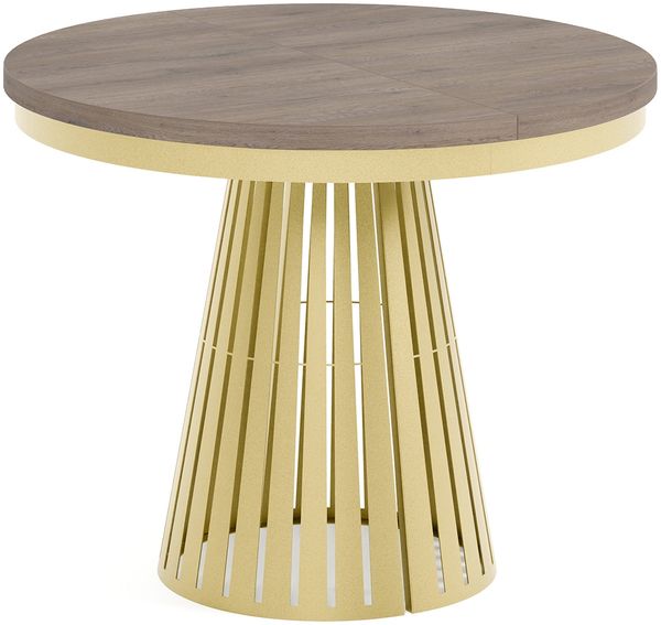 MEBLINI Esstisch Rund Ausziehbar aus Metall - 100-176x76 cm - CONEY - Cremona Cannolo Eiche/Golden - Loft - Esszimmertisch Modern - Küchentisch - Ausziehtisch - Round Dining Table