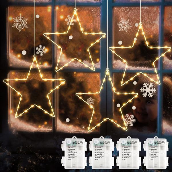 SALCAR LED Weihnachtsstern Fensterdeko, 4 Stück