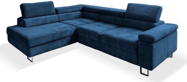 Goldstoff Ecksofa mit Schlaffunktion, Cord Couch für Wohnzimmer - Cord Ecksofa, Cord Sofa VOYAGE 2 Teile, Großer Bettkasten