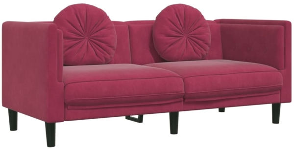 vidaXL Sofa mit Kissen 2-Sitzer Weinrot Samt 372636