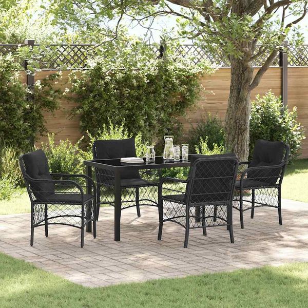 vidaXL Garten Essgruppe mit Kissen 5 pcs Schwarz Poly-Rattan 3380206