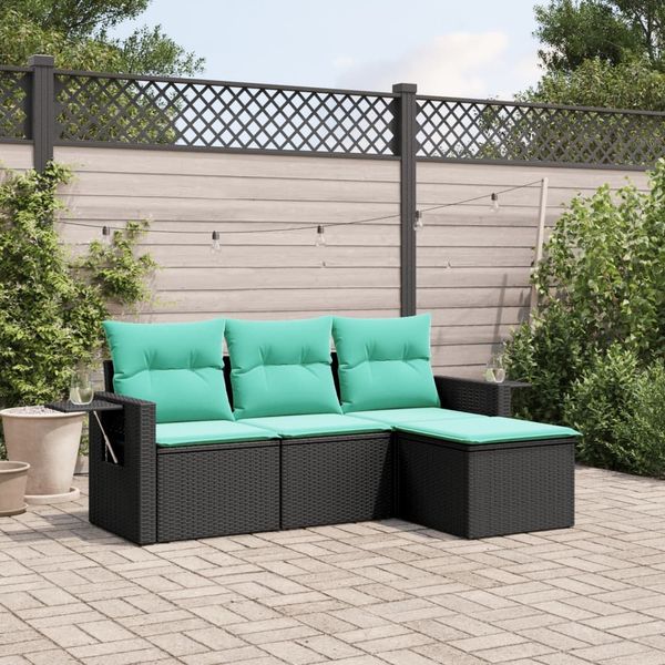 vidaXL 4-teiliges Gartensofa-Set mit Kissen, schwarzes Polyrattan 3220066