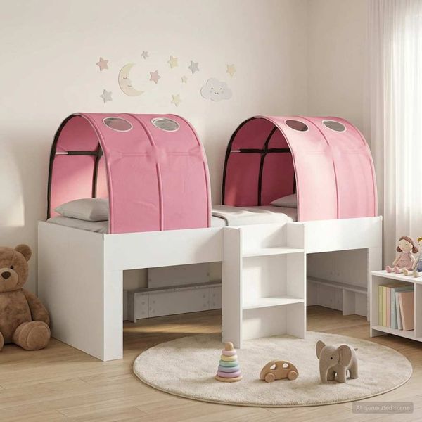 vidaXL Bett mit Tunnel 4 pcs Weiß und Rosa Holzwerkstoff 3423572