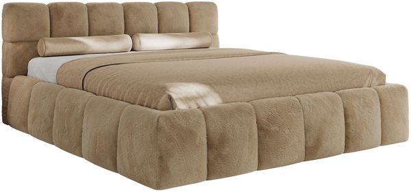 Doppelbett mit Gasdruckfeder, Polsterbett NIRA CLASSIC Holzlattenrost Bett mit Stauraum, gepolstertes Kopfteil Bettkasten - 140 x 200 cm - Beige Plüsch Bild 5