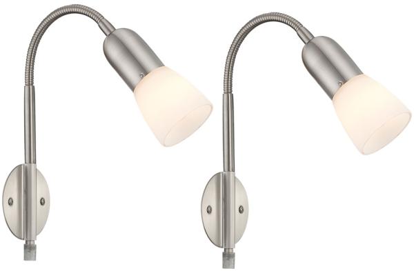 2x Wandleuchte, Metall, nickel, Glas, Spot beweglich, H 46cm