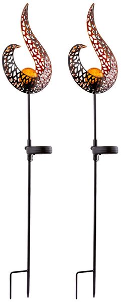 2er Set LED Solar Dekoleuchte, schwarz gold, Flammenoptik, Höhe 90 cm