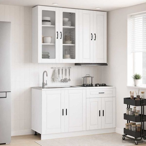 vidaXL Kücheneinheit PORTO 4 pcs Hochglanz Weiß Holzwerkstoff 3438349