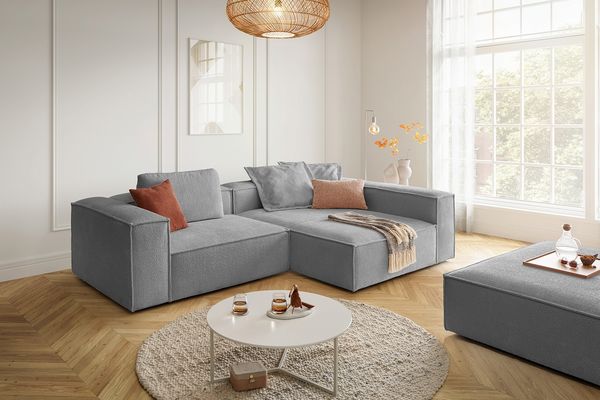 KAWOLA Sofa CARMO Ecksofa Stoff grau Recamiere rechts 68 x 191 x 306 cm