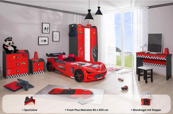 Kinderzimmer komplett Set Autobett Rio 5 teilig Rot