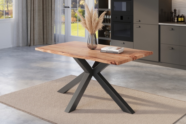 Esstisch Baumkante massiv Akazie natur 120 x 80 cm Spider-Gestell schwarz KALEA 77144551