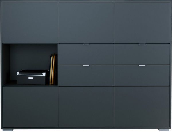 Vladon Highboard Milano (Highboard mit 6 Türen Anthrazit matt, 4 Schubladen Anthrazit matt, Made in Germany), Korpus Anthrazit matt (152,5 x 118 x 37 cm)