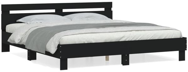 Doppelbett, Bettgestell Modernen mit Kopfteil Schwarz 160x200 cm Holzwerkstoff d1131e