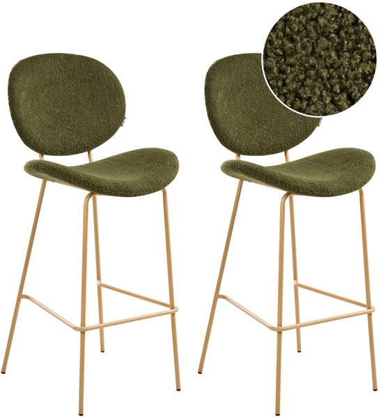 Set mit 2 Barstühlen LUANA Bouclé Dunkelgrün
