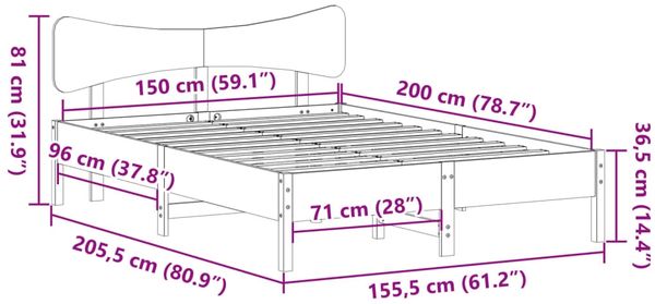 vidaXL Massivholzbett ohne Matratze Wachsbraun 150x200 cm Kiefernholz 3328231 Bild 11