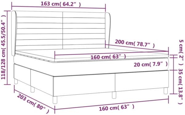 Boxspringbett mit Matratze Stoff Hellgrau 160x200 cm, Härtegrad: H2 [3128613] Bild 6
