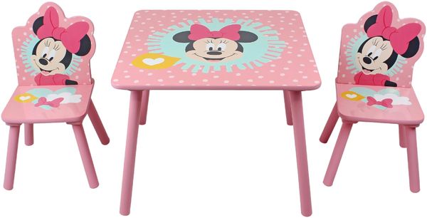 Disney Minnie Maus Tisch- und Stuhl-Set für 2 Personen, hält bis zu 30 kg pro Hocker, perfekt zum Spielen und für Aktivitäten, klein, rosa