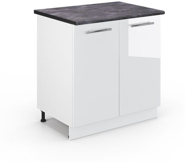 Spülenunterschrank Fame-Line Weiß Hochglanz 80 cm mit Regal, AP Anthrazit Vicco