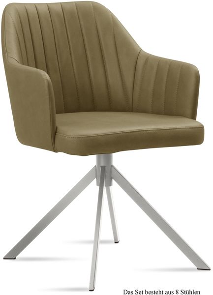 Armlehnstuhl (8er-Set) Dorthe 58x81x60 Edelstahl/Olivgrün