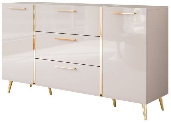 ALLHOUSE24 Kommode Kommode 158 cm Kaschmir Hochglanz GOLD Metallfüße Sideboard, Breite 158 cm