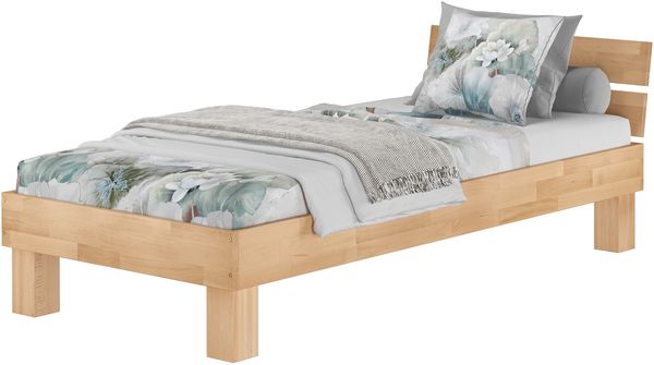 Erst-Holz Einzelbett Überlänge 90x220 Buche Massivholz natur, mit Federholzrahmen und Matratze