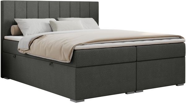 Boxspringbett mit 2 Bettkästen, Matratze und Topper, Polsterbett - ALLY - 140x200cm - Dunkelgrau Stoff - H4 Bild 3