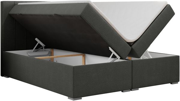 Boxspringbett mit 2 Bettkästen, Matratze und Topper, Polsterbett - ALLY - 140x200cm - Dunkelgrau Stoff - H4 Bild 4