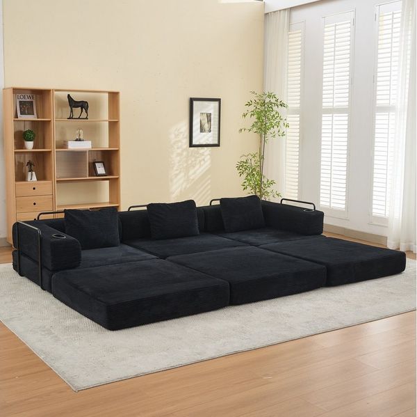 Leawin Sofa Sofas Wohnzimmer, Schlafsofa aus Cord weich & platzsparend, Modulares Sofa mit Bettfunktion, weich & flexibel