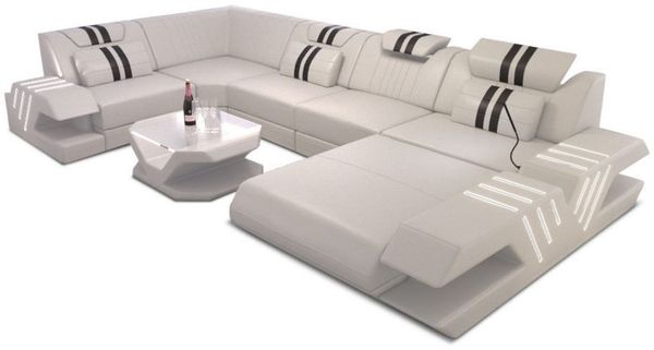 Wohnlandschaft Venedig U Form - Kunstleder - beige-schwarz - Rechts