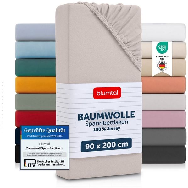 Blumtal® Spannbettlaken 90x200 cm Basics Jersey im 2er Set - Bettlaken 90x200 cm aus 100% Baumwolle - Oeko-TEX zertifiziertes Spannbetttuch 90x200 cm - Matratzenbezug 90x200 cm - Leintuch - Elfenbein