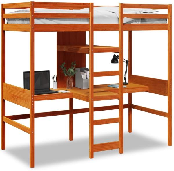 vidaXL Hochbett ohne Matratze Wachsbraun 90x190 cm Massivholz Kiefer 3308549