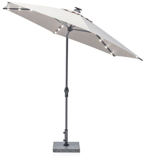 Kettler Easy-Allround LED Kurbelschirm 300 cm | rund | Aluminium Anthrazit | 100% Polyester (ca. 220 g/m²) | Öffnung mit Kurbel | Bezug hellgrau meliert