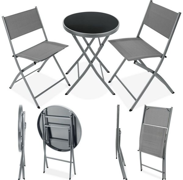 tectake Essgruppe Bistro-Set, (Set, 3-tlg), Robustes Gestell aus Stahl