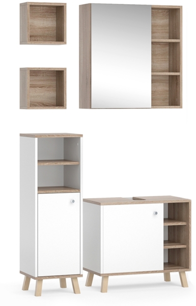 Badmöbel-Set Senyo Weiß 4 Teile, mit Midischrank Vicco