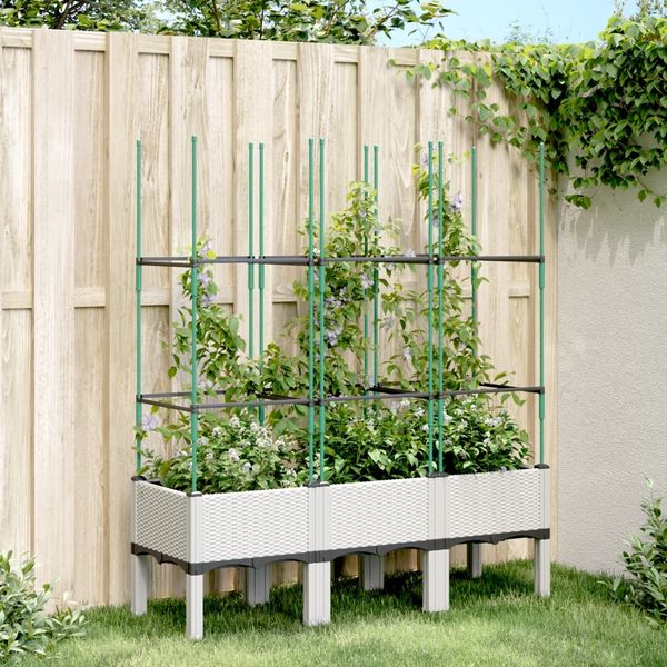 vidaXL Pflanzkübel mit Rankgitter Weiß 120x40x142,5 cm PP 367959